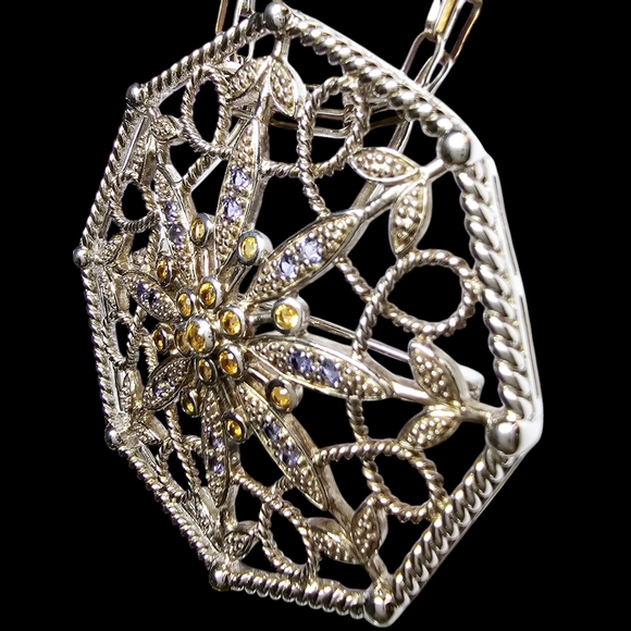 Vintage Edwardian pendant / brooch with gemstones in Sterling Silver - Picture 7 of 16